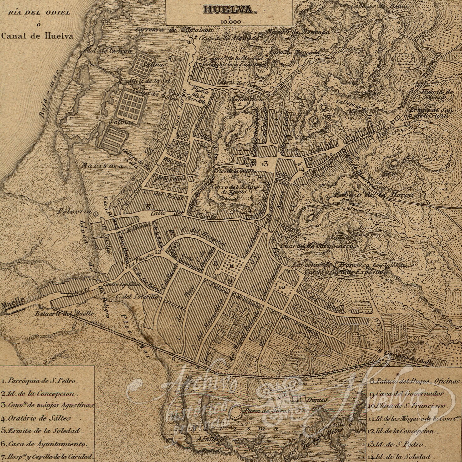 Map of Huelva before the arrival of the British mining companies, probably 1860s or earlier