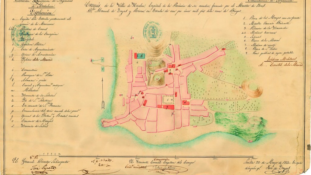 Early map of Huelva city 1847