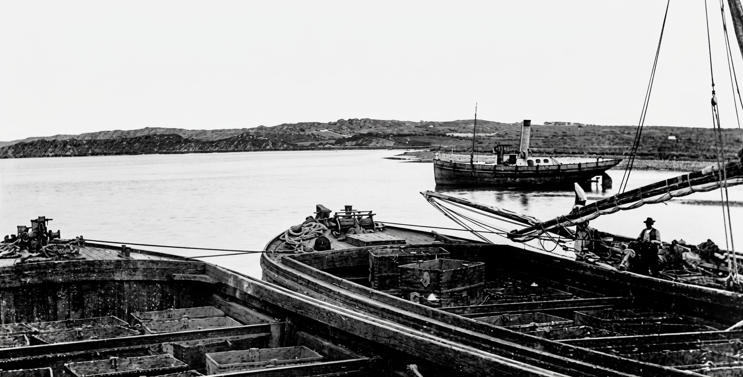 Barges at San Juan del Puerto operating under the Buitron and Huelva Railway and Mining Company